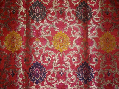 SILK BROCADE FABRIC RED,MULTI MOTIF X METALLIC GOLD COLOR 36" wide BRO490[3]