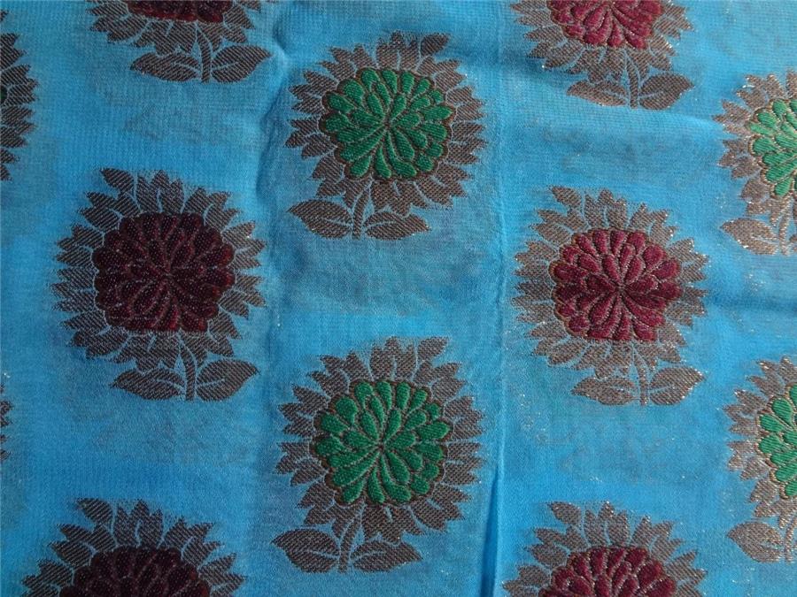 BROCADE SHEER FABRIC BLUE,GREEN,MAROON X METALLIC GOLD 44&quot;