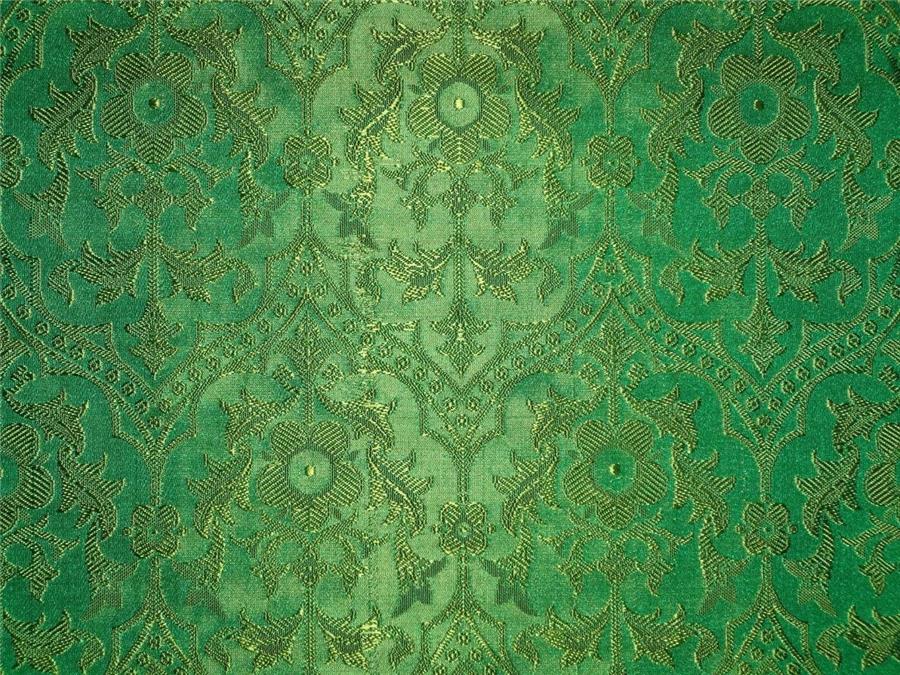 SILK BROCADE JACQUARD FABRIC LIGHT GREEN X GREEN COLOR 44" WIDE BRO46[7]