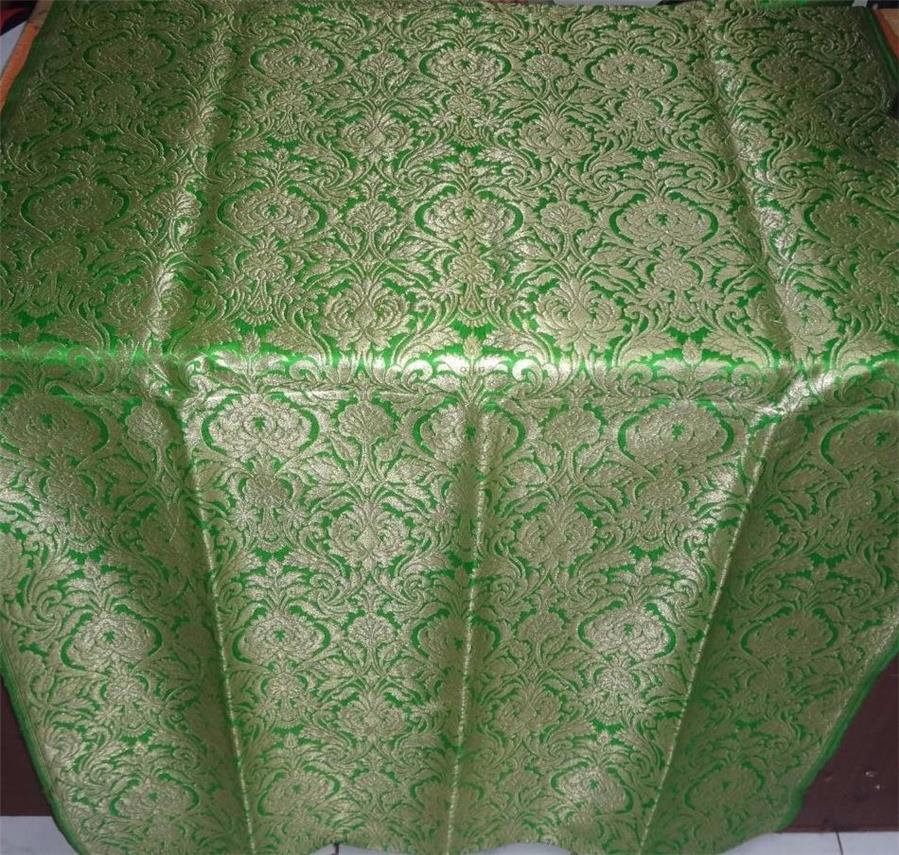 Heavy Silk Brocade Fabric Leafy Green x Metallic Gold Color 36" WIDE BRO503[4]