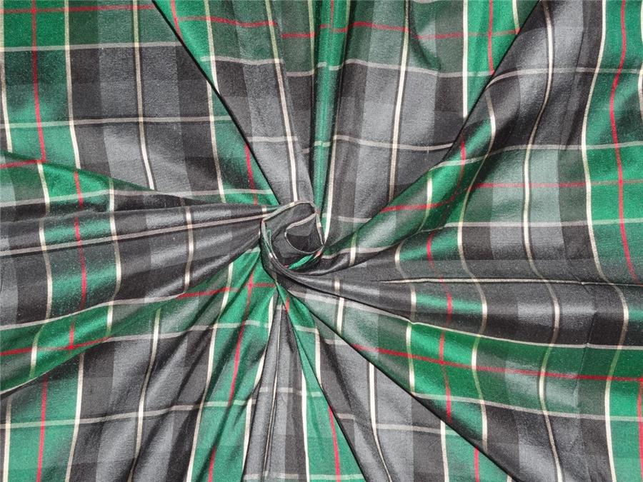 GREEN X MULTI COLOR PLAIDS~SILK DUPIONI FABRIC~WIDTH 54