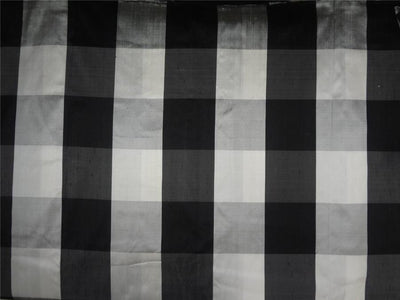 SILK DUPIONI BLACK AND IVORY  PLAIDS FABRIC - 54" WIDE DUPC52