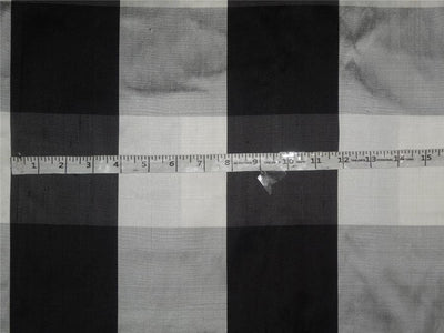 SILK DUPIONI BLACK AND IVORY  PLAIDS FABRIC - 54" WIDE DUPC52