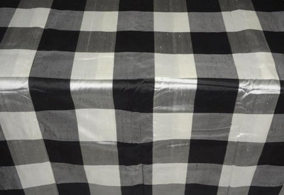 SILK DUPIONI BLACK AND IVORY  PLAIDS FABRIC - 54" WIDE DUPC52