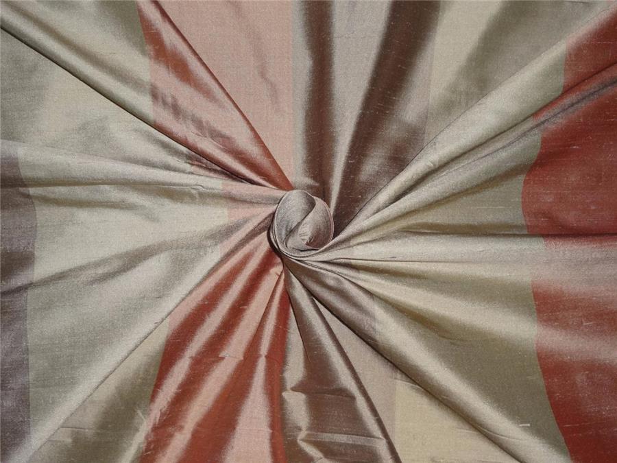 100% pure silk dupion red brown and olive colour stripe 54&quot; wide DUPS34[3]