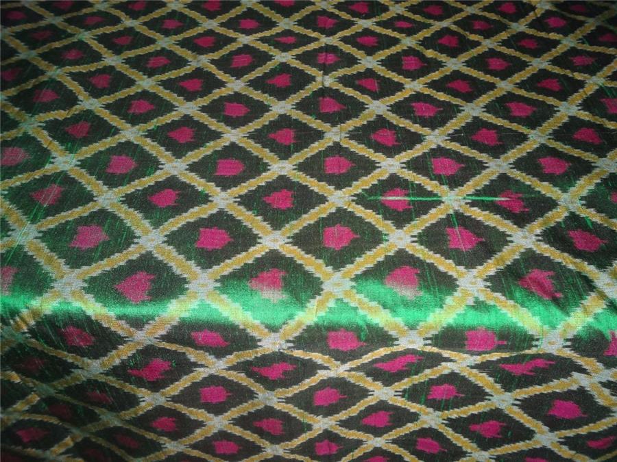 100% pure silk dupion ikat fabric green colour 44&quot; wide