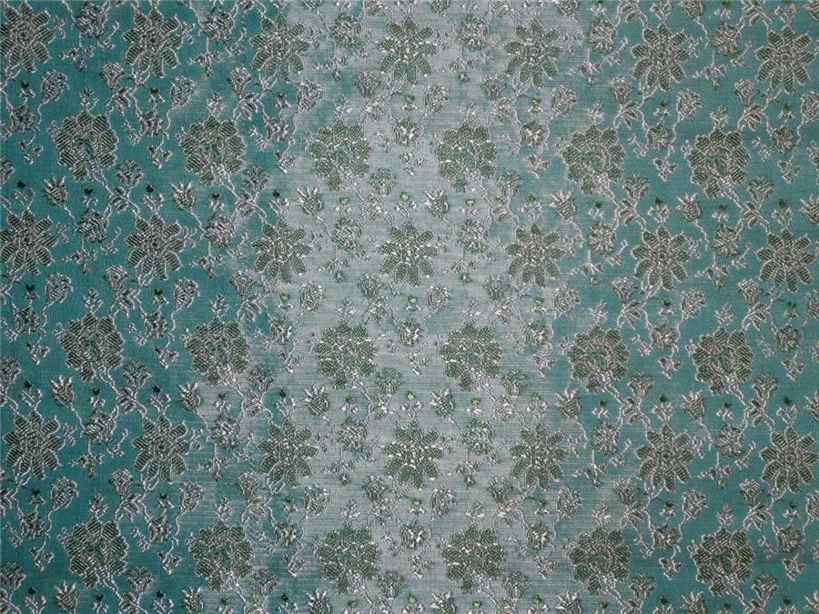 SILK BROCADE FABRIC Sea Blue,Green & Gold colour 44" wide BRO198[7]