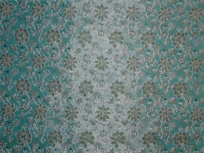 SILK BROCADE FABRIC Sea Blue,Green & Gold colour 44" wide BRO198[7]