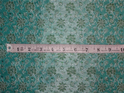 SILK BROCADE FABRIC Sea Blue,Green & Gold colour 44" wide BRO198[7]