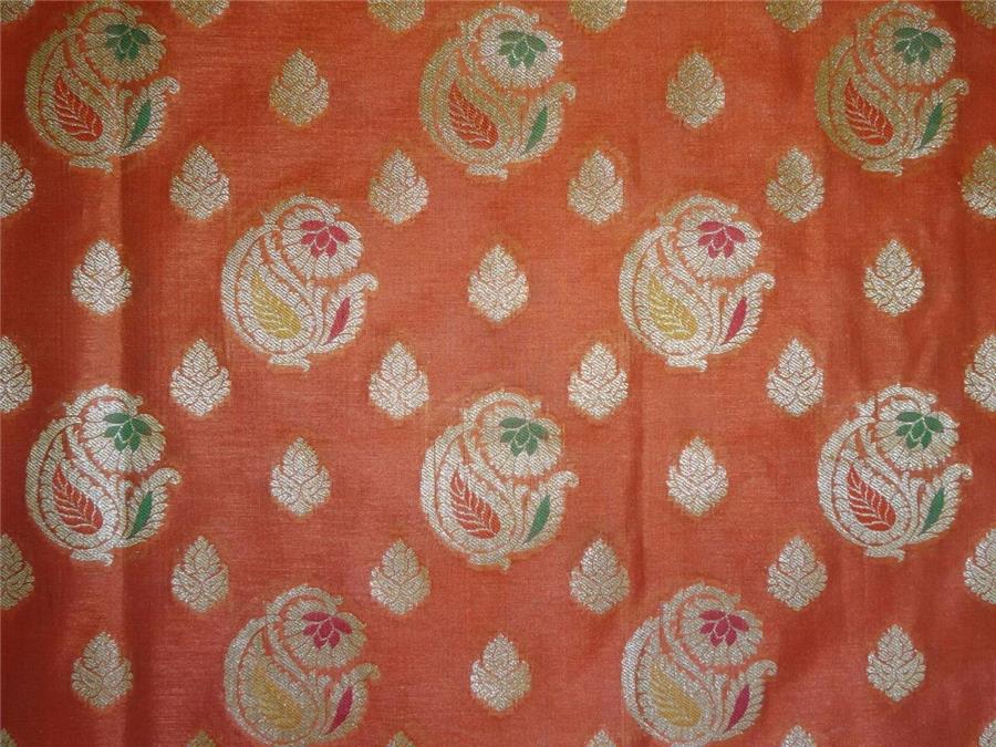 Brocade Fabric orange x metallic gold 44&quot; single length 4.35 yards