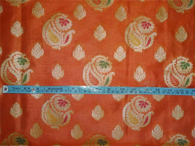 Brocade Fabric orange x metallic gold 44&quot; single length 4.35 yards