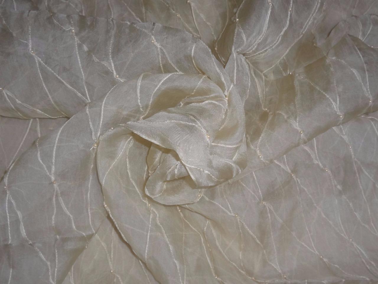 Silk organza -IVORY diamond pintuck with PEARLS