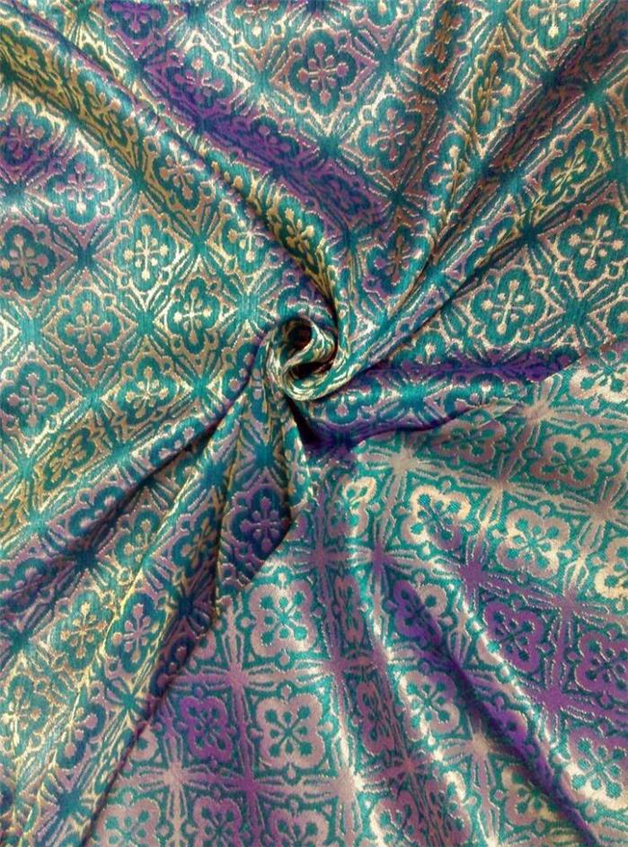 Reversible Brocade fabric kingfisher green x metallic gold color 56&quot; BRO562[2]