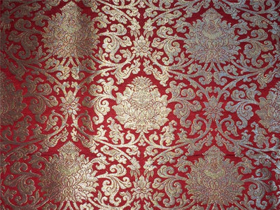 Heavy Silk Brocade Fabric red x metallic gold color