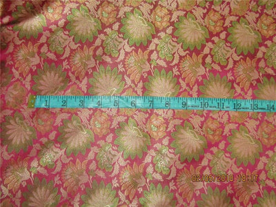 Silk Brocade fabric pink, green &amp; gold 44&quot;