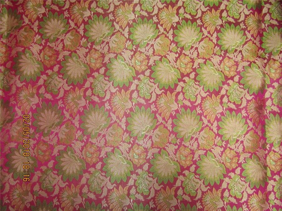 Silk Brocade fabric pink, green &amp; gold 44&quot;