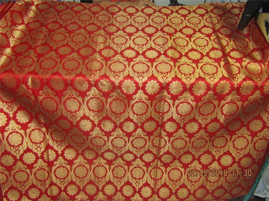 Silk Brocade fabric red x metallic gold 44&quot;