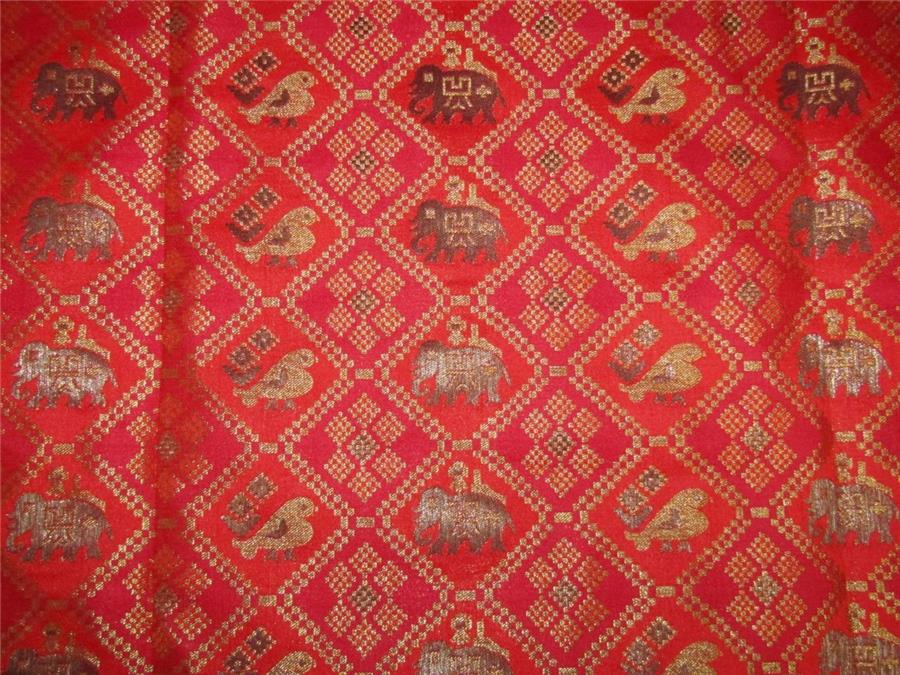 Brocade Fabric red,pink x metallic gold color and elephant figure 44&quot;Bro590[1]