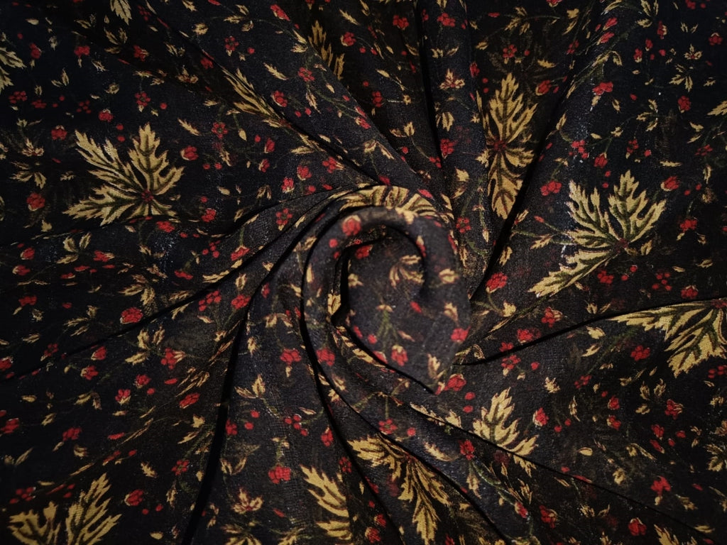 Black and Brown Floral Normal Width Georgette Fabric – Fabrics