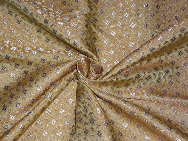 SILK BROCADE FABRIC METALLIC BRONZE,OLIVE GREEN X ORANGE COLOR 44&quot;INCH