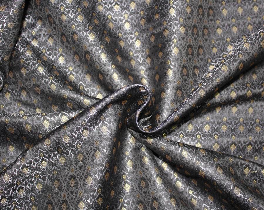 Silk Brocade Fabric Blue/grey x metallic gold 44" wide BRO665[4]