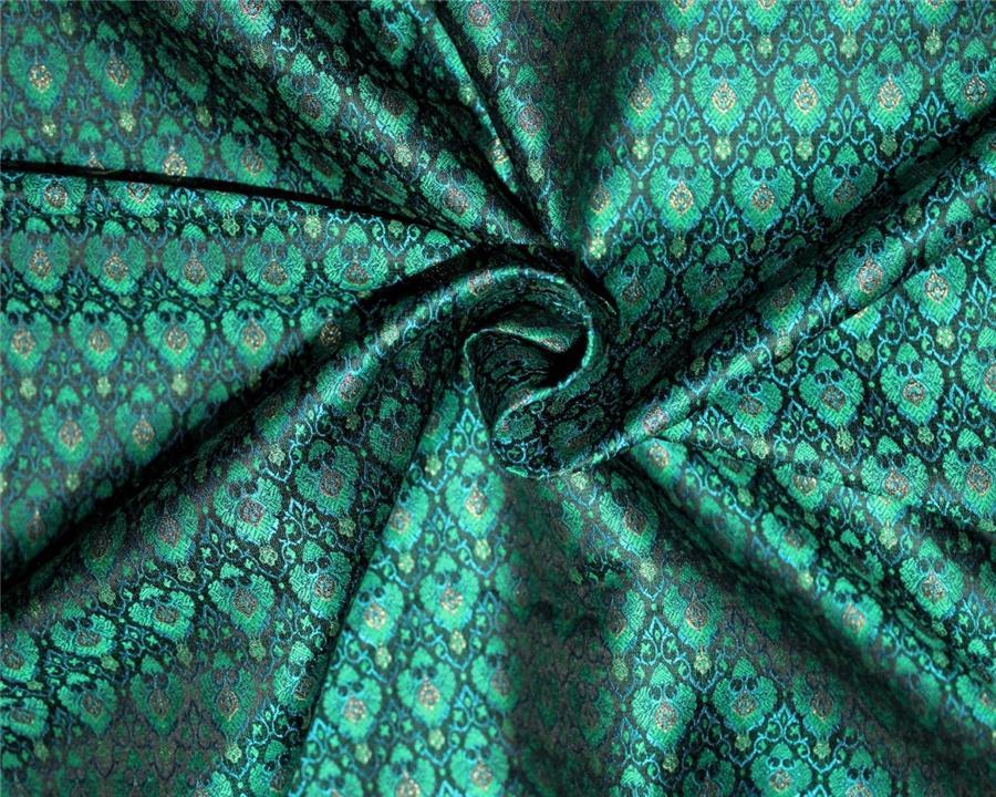 Silk Brocade Fabric green x metallic gold 44" wide BRO665[5]