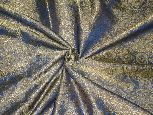 BROCADE FABRIC INK BLUE X GOLDEN DARK BEIGE 44&quot; INCH