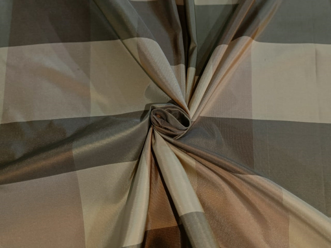 SILK TAFFETA FABRIC- brown khakhi and beige plaids 54&quot; wide  Taf#C22[2]