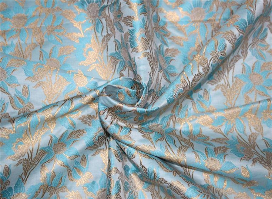 Brocade fabric blue x metallic gold color 44" wide BRO659[5]