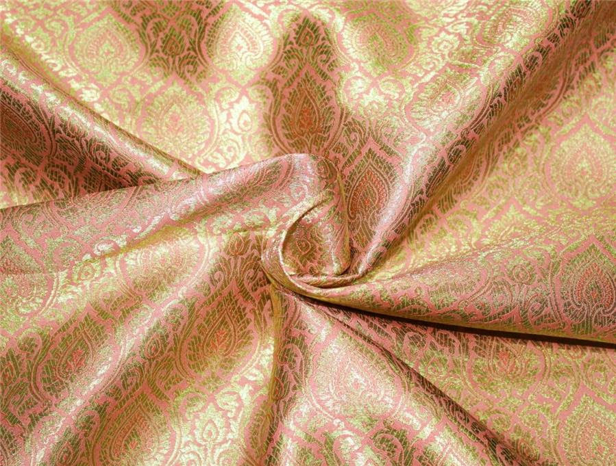 Brocade fabric peach x metallic gold color 44" wide Bro662B[2]