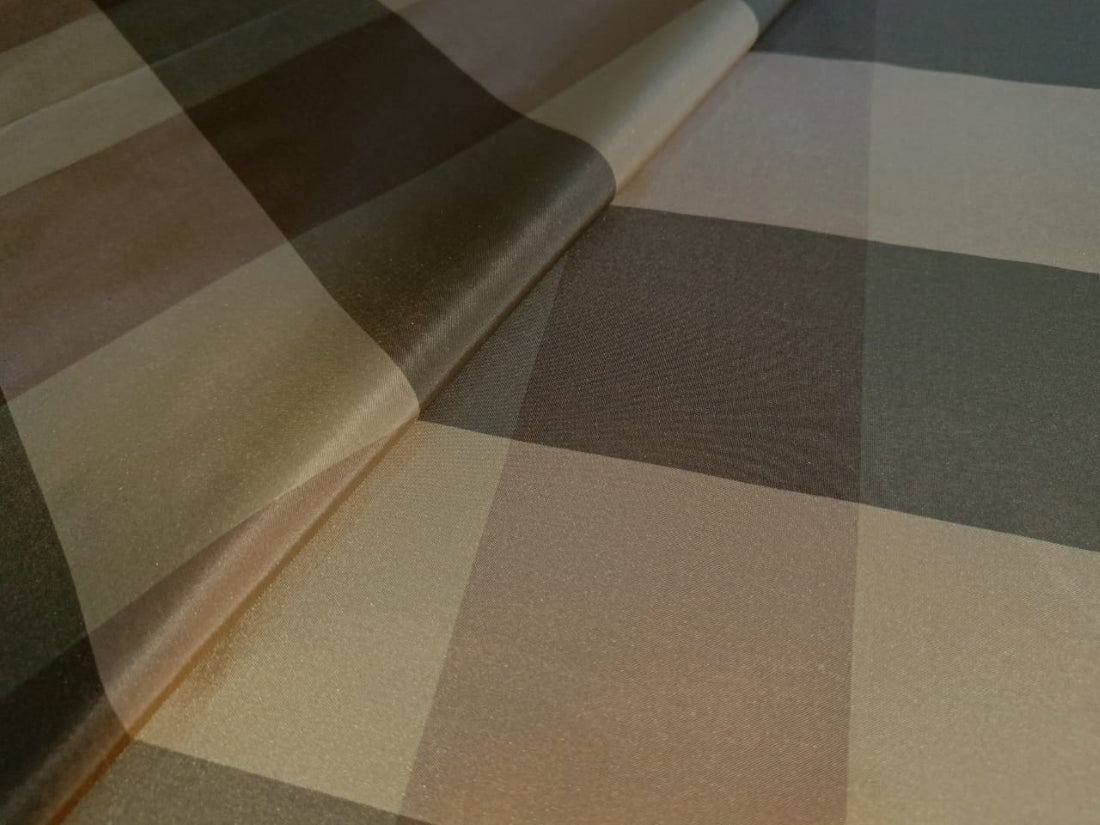 SILK TAFFETA FABRIC- brown khakhi and beige plaids 54&quot; wide  Taf#C22[2]