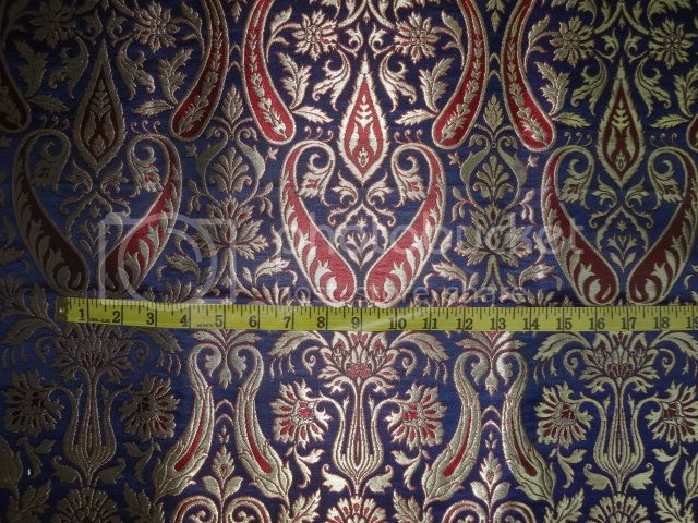 Heavy Silk Brocade Fabric Wine,Navy Blue &amp; Metallic Gold color 36" WIDE BRO367[1]