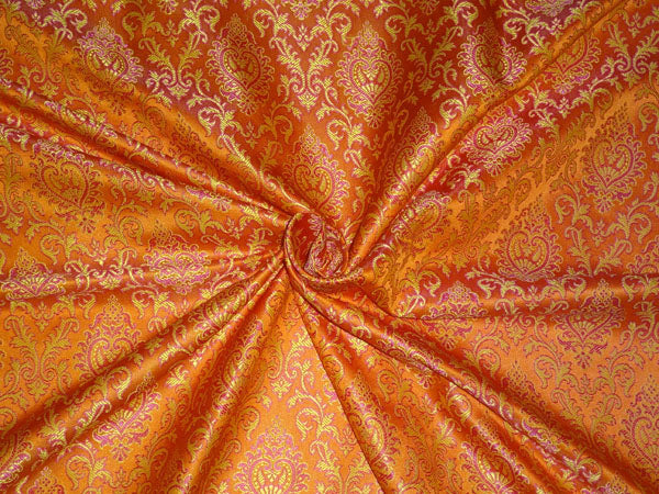 Silk Brocade Fabric Orange, Pink x Yellow Color 44" WIDE BRO521[3]