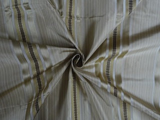 Silk Taffeta Fabric Shades of Light Gold,Brown &amp; Green colour w/ Satin Stripes 54&quot; wide