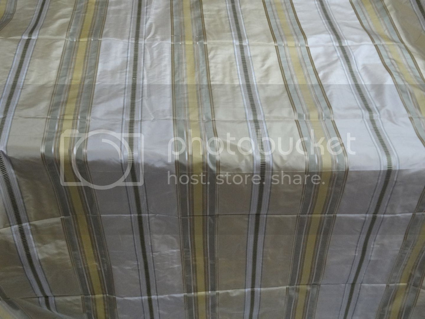 Silk Taffeta Fabric Shades of Light Gold,Brown &amp; Green colour w/ Satin Stripes 54&quot; wide