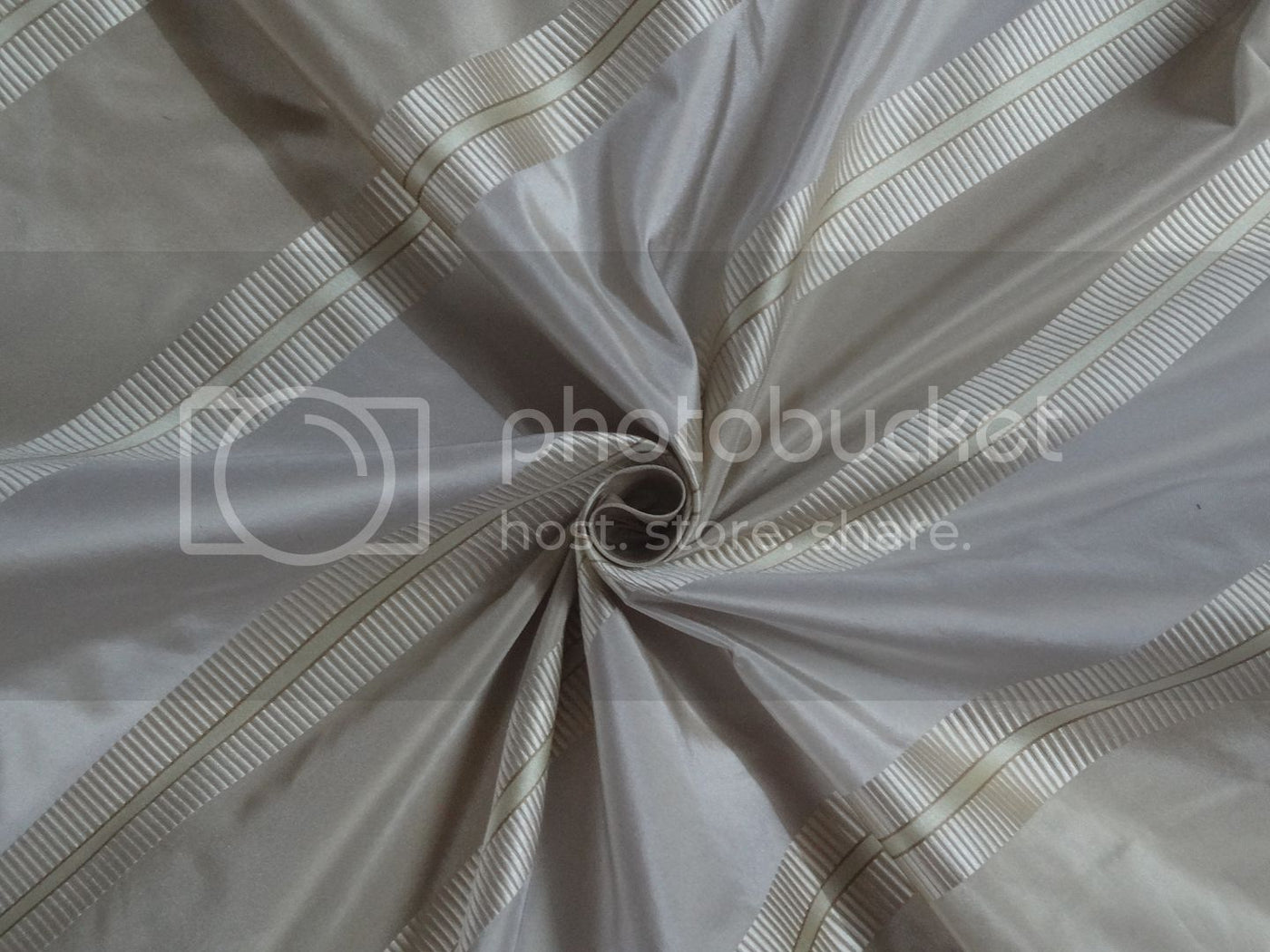 Pure Silk Taffeta Fabric Shades of Gold &amp; Beige colour with Satin Stripes 54&quot; wide