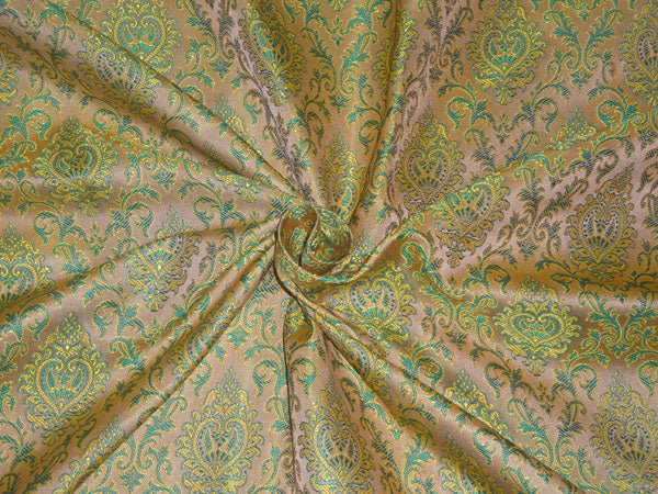 Silk Brocade Fabric Nude, Green x Yellow Color 44