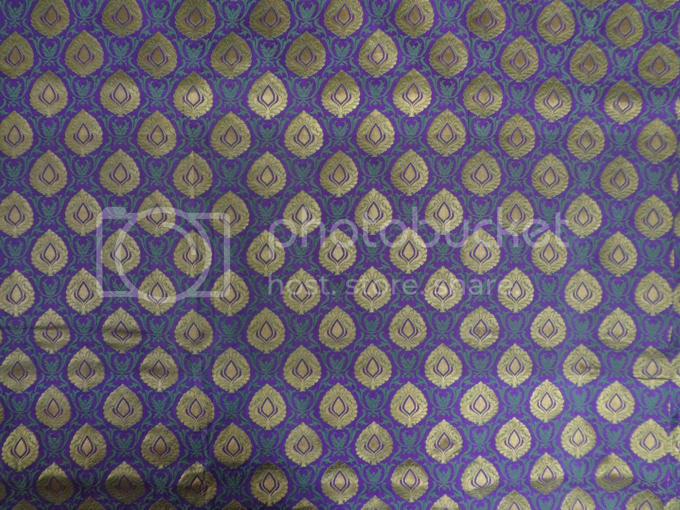 SILK BROCADE FABRIC Purple,Green & Metallic Gold 44" wide BRO215[4]