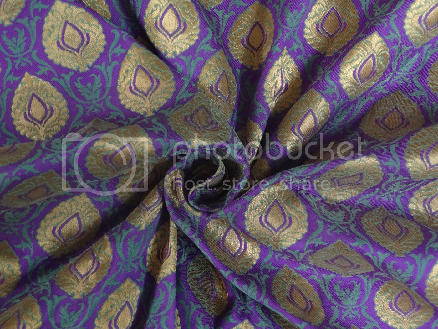 SILK BROCADE FABRIC Purple,Green & Metallic Gold 44" wide BRO215[4]