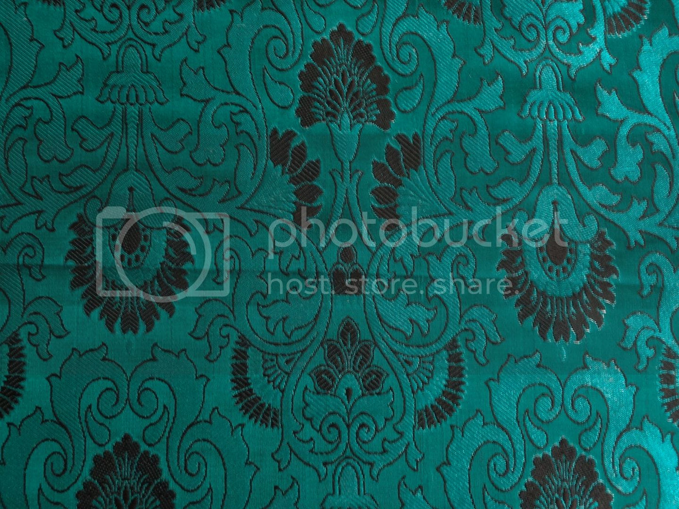 SILK BROCADE FABRIC Kingfisher Blue, Black & Metallic colour 44" wide BRO215[2]