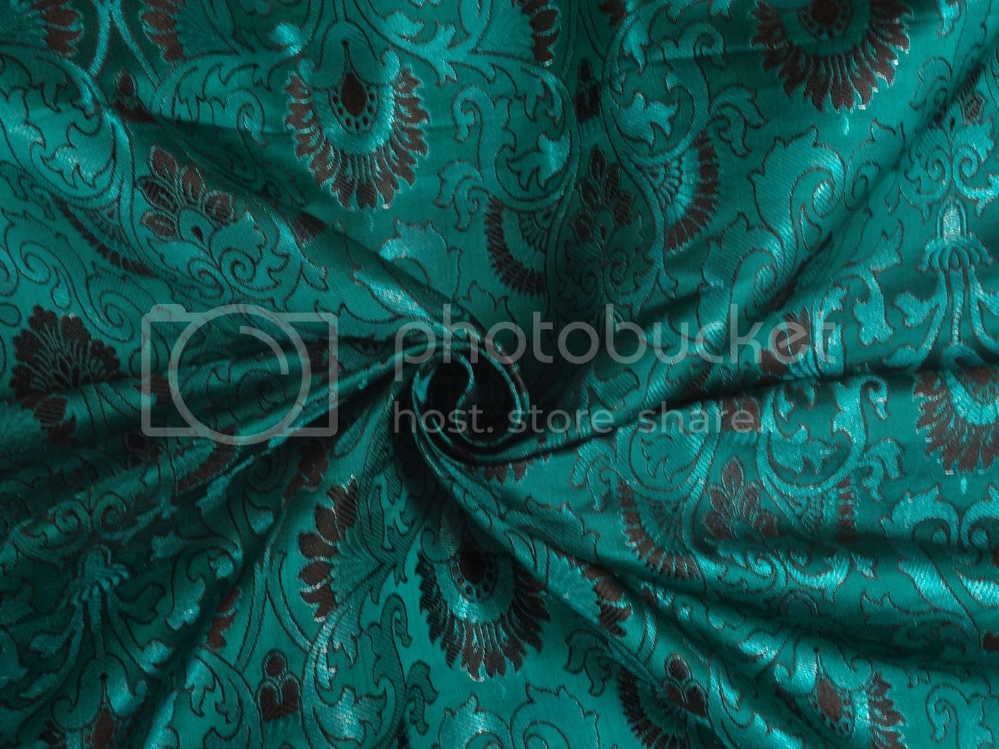 SILK BROCADE FABRIC Kingfisher Blue, Black & Metallic colour 44" wide BRO215[2]