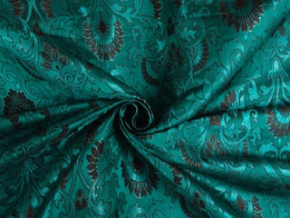 SILK BROCADE FABRIC Kingfisher Blue, Black & Metallic colour 44" wide BRO215[2]