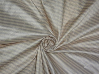 SILK Dupioni FABRIC 54&quot; Light Butter Cream &amp; Grey stripes