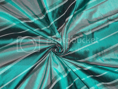 PURE SILK Dupioni FABRIC Shades of Teal color Stripes DUPS48[1]