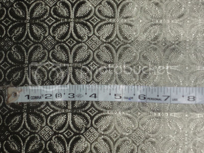 Silk Brocade fabric Steel Silver Grey &amp; Ivory Color 44" wide BRO227[4]