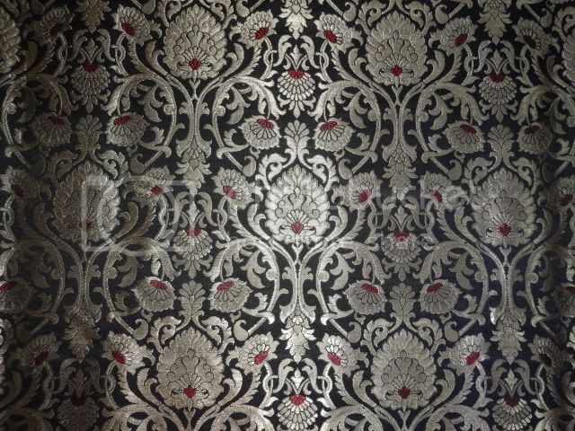 Heavy BROCADE FABRIC Red,Black &amp; Metallic GOLD COLOR