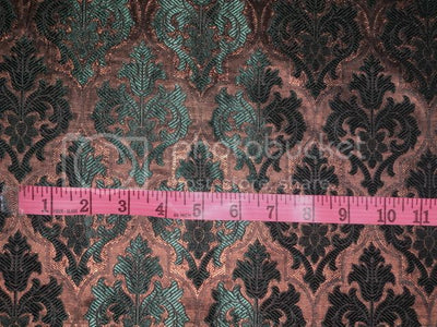 Brocade fabric Green &amp; Metallic Old Gold Colour 44" wide BRO302[4]