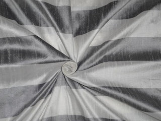 SILK DUPIONI FABRIC Dark Steel Grey and Ivory stripe 54"DUPS49