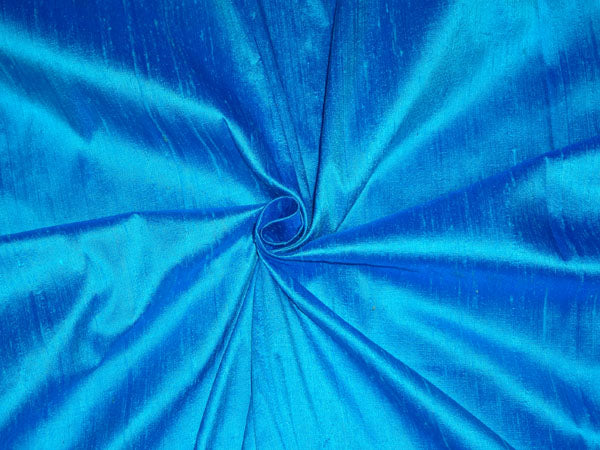 100% PURE SILK DUPIONI FABRIC DEEP BLUE X AQUA BLUE colour 54&quot; wide WITH SLUBS*