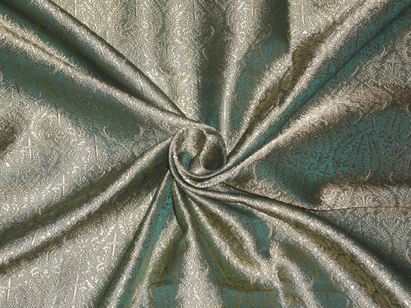 SILK BROCADE FABRIC LIGHT GOLD X GREEN COLOR 44&quot;VESTMENT BRO475[4]